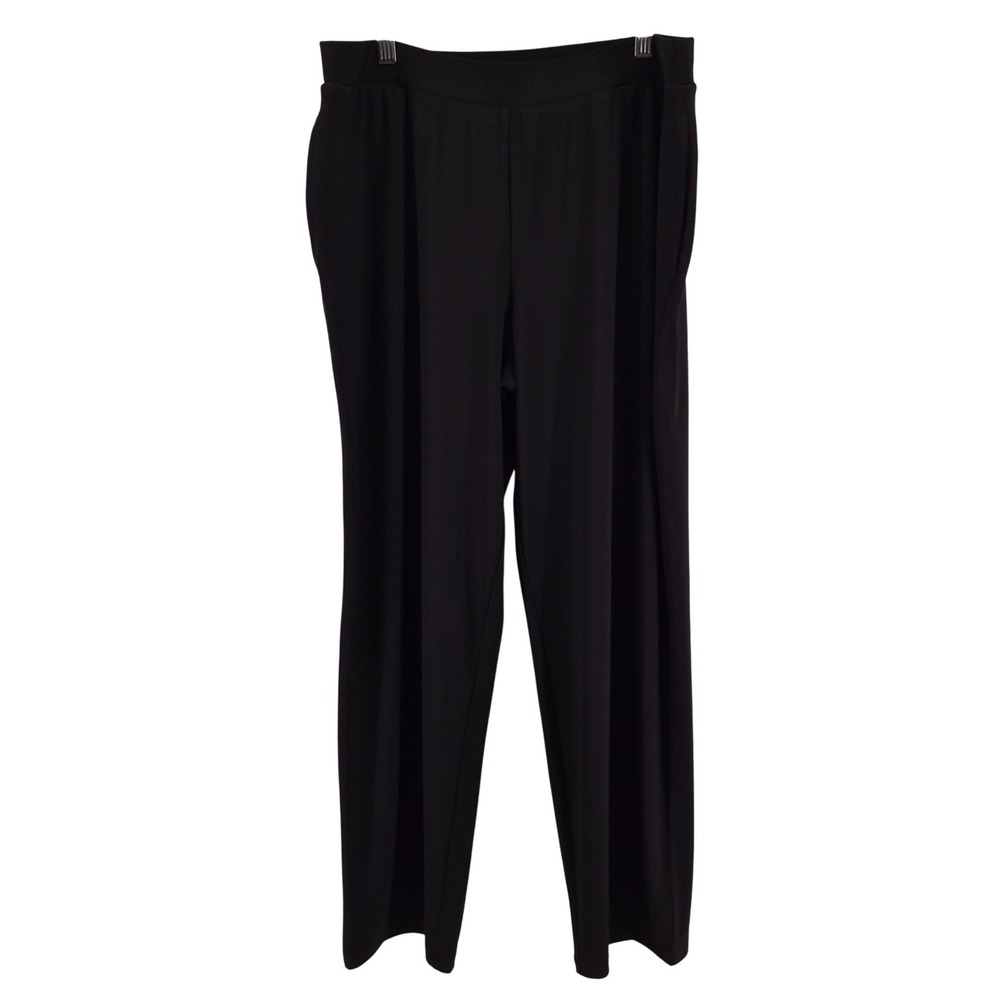 Susan Graver Womens Black Ponte Liquid Knit‎ Straight Leg Pull On Pants M Career